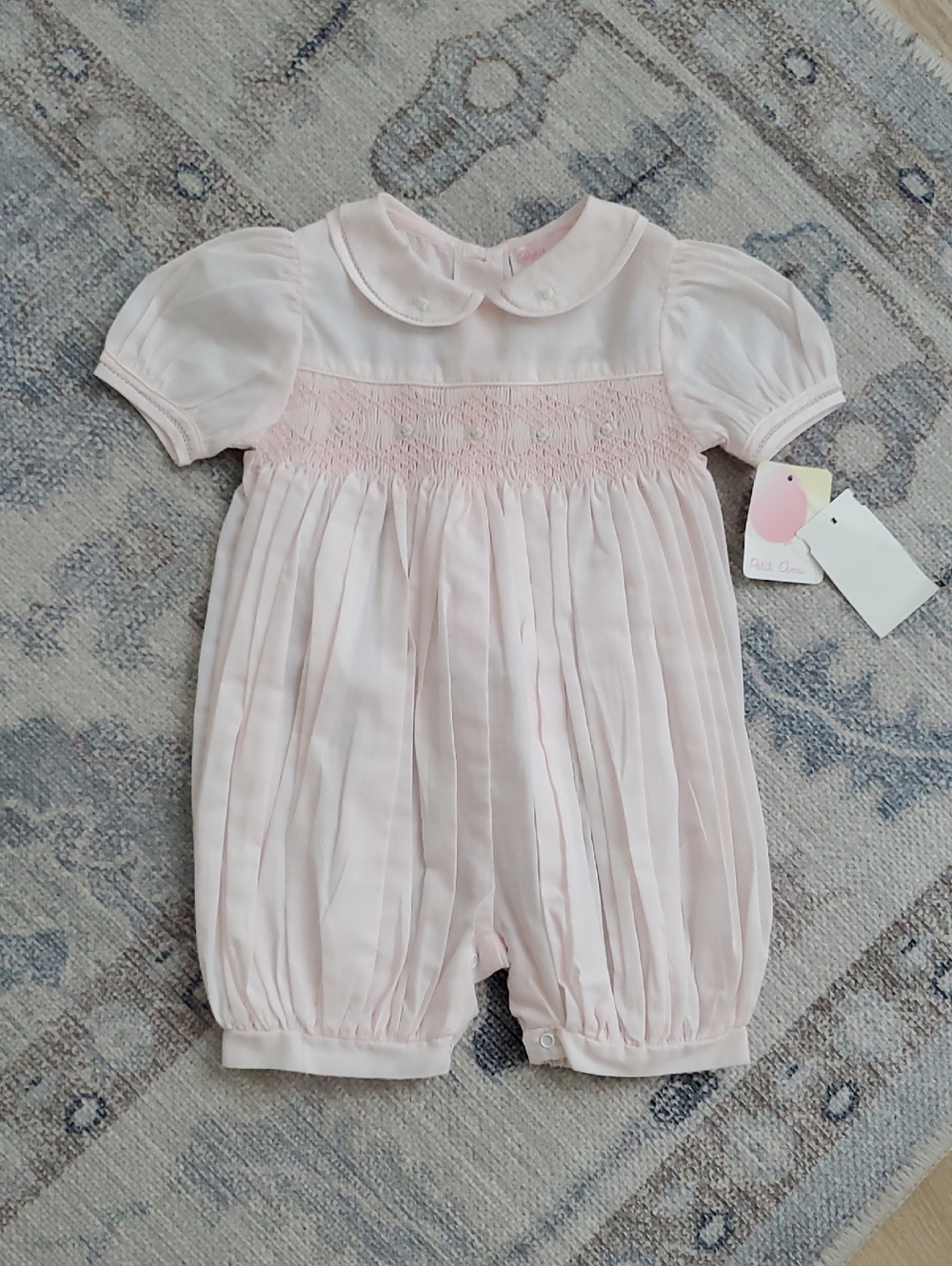 NWT Petit Ami Baby Girls Pink Smocked French Bubble Romper sz3m - Picture 2 of 8